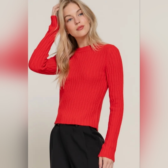 Long Sleeve Crew Neck Irregular Rib Sweater - Picture 1 of 3